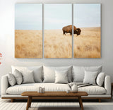 61392510-MGV-CV-36X24-Buffalo Wall Art Wall Art Canvas Print, Framed Western Wildlife Decor Art Picture Print, Rustic Farmhouse Art Perfect Rustic
