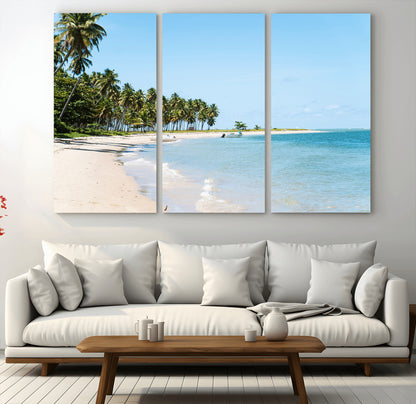 37858872-MGV-CV-36X24-Palm Tree Coast Wall Art Canvas Print, Framed Island Getaway Art Picture Print, Crystal Blue Water Perfect Tropical Coastal Decor