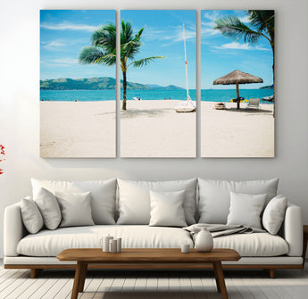 42623350-MGV-CV-36X24-Tropical Beach Wall Art Canvas Print, Framed Palm Tree Art Picture Print, Ocean View Perfect Tropical Coastal Decor Artwork