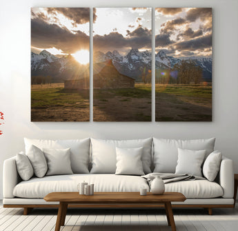 52555760-MGV-CV-36X24-Snowy Peaks Wall Art Canvas Print, Framed Nature Escape Art Picture Print, Rustic Charm Perfect Rustic Western Decor Artwork