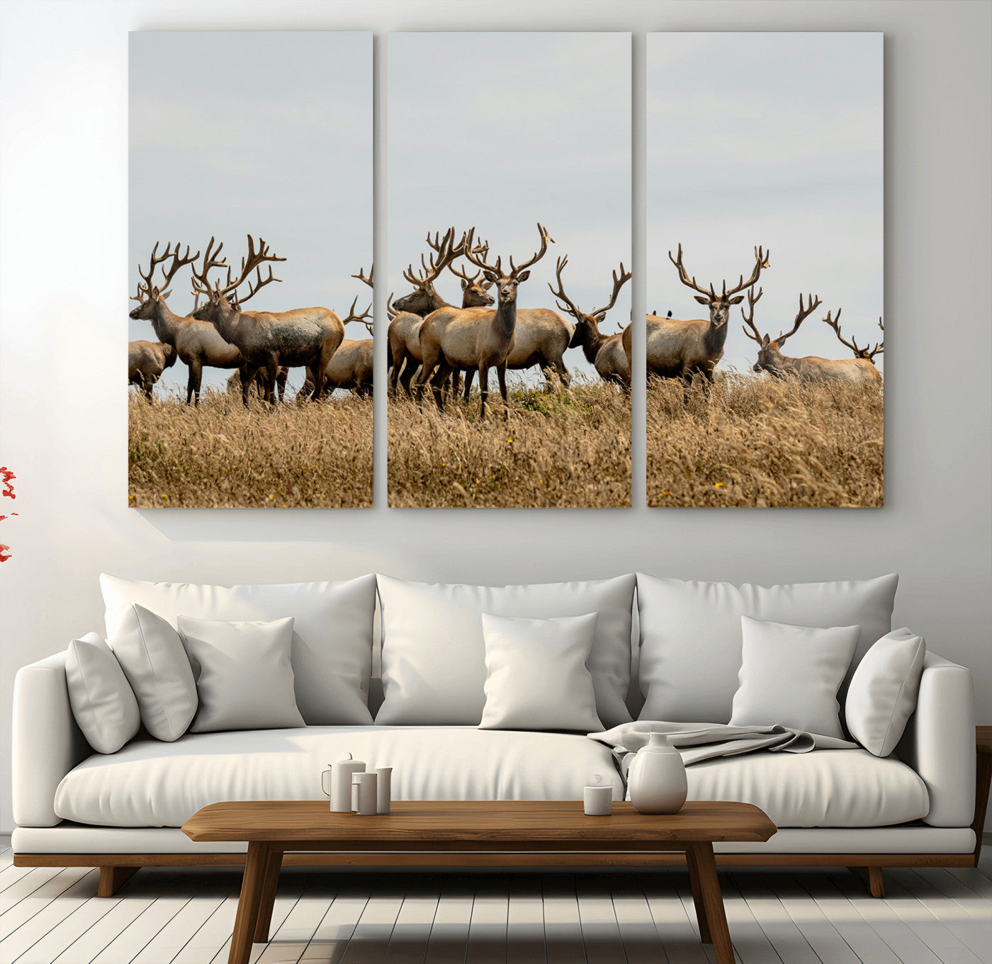 42170220-MGV-CV-36X24-Elk Herd Wall Art Canvas Print, Framed Wildlife Photography Art Picture Print, Majestic Antlers Perfect Rustic Wildlife Decor