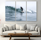 11693607-MGV-CV-36X24-Surfer on Wave Wall Art Canvas Print, Framed Ocean Adventure Art Picture Print, Motion Blur Water Perfect Coastal Adventure Decor