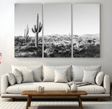 85205054-MGV-CV-36X24-Saguaro Cactus Wall Art Canvas Print, Framed Monochrome Landscape Art Picture Print, Scenic Arizona View Perfect Minimalist