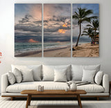 62574547-MGV-CV-36X24-Tropical Storm Wall Art Canvas Print, Framed Moody Beach Art Picture Print, Dramatic Sky Perfect Tropical Coastal Decor Artwork