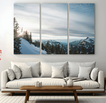 55564749-MGV-CV-36X24-Snowy Mountains Wall Art Canvas Print, Framed Alpine Landscape Art Picture Print, Frosty Peaks Perfect Nordic Minimalist Decor