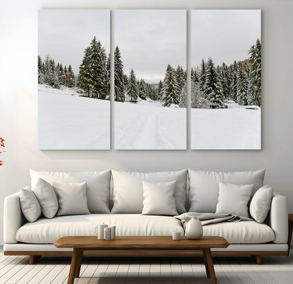 24581417-MGV-CV-36X24-Frosty Pines Wall Art Canvas Print, Framed Silent Snowfall Art Picture Print, Cozy Cabin Vibes Perfect Nordic Minimalist Decor