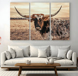95745718-MGV-CV-36X24-Texas Longhorn Wall Art – Western Cattle Photography Canvas Print, Rustic Ranch Animal Artwork Country Farmhouse Decor for Living