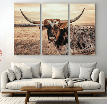 95745718-MGV-CV-36X24-Texas Longhorn Wall Art – Western Cattle Photography Canvas Print, Rustic Ranch Animal Artwork Country Farmhouse Decor for Living