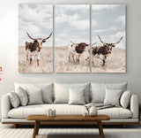 65621083-MGV-CV-36X24-Texas Longhorn Wall Art – Rustic Western Cattle Canvas Print, Southwestern Ranch Photography Decor for Living Room, Office,