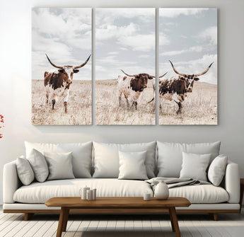 65621083-MGV-CV-36X24-Texas Longhorn Wall Art – Rustic Western Cattle Canvas Print, Southwestern Ranch Photography Decor for Living Room, Office,
