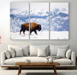 21623194-MGV-CV-36X24-Snow Bison Wall Art – Majestic Buffalo Wildlife Canvas Print, Winter Nature Décor for Rustic Living Room, Farmhouse, Cabin, Lodge