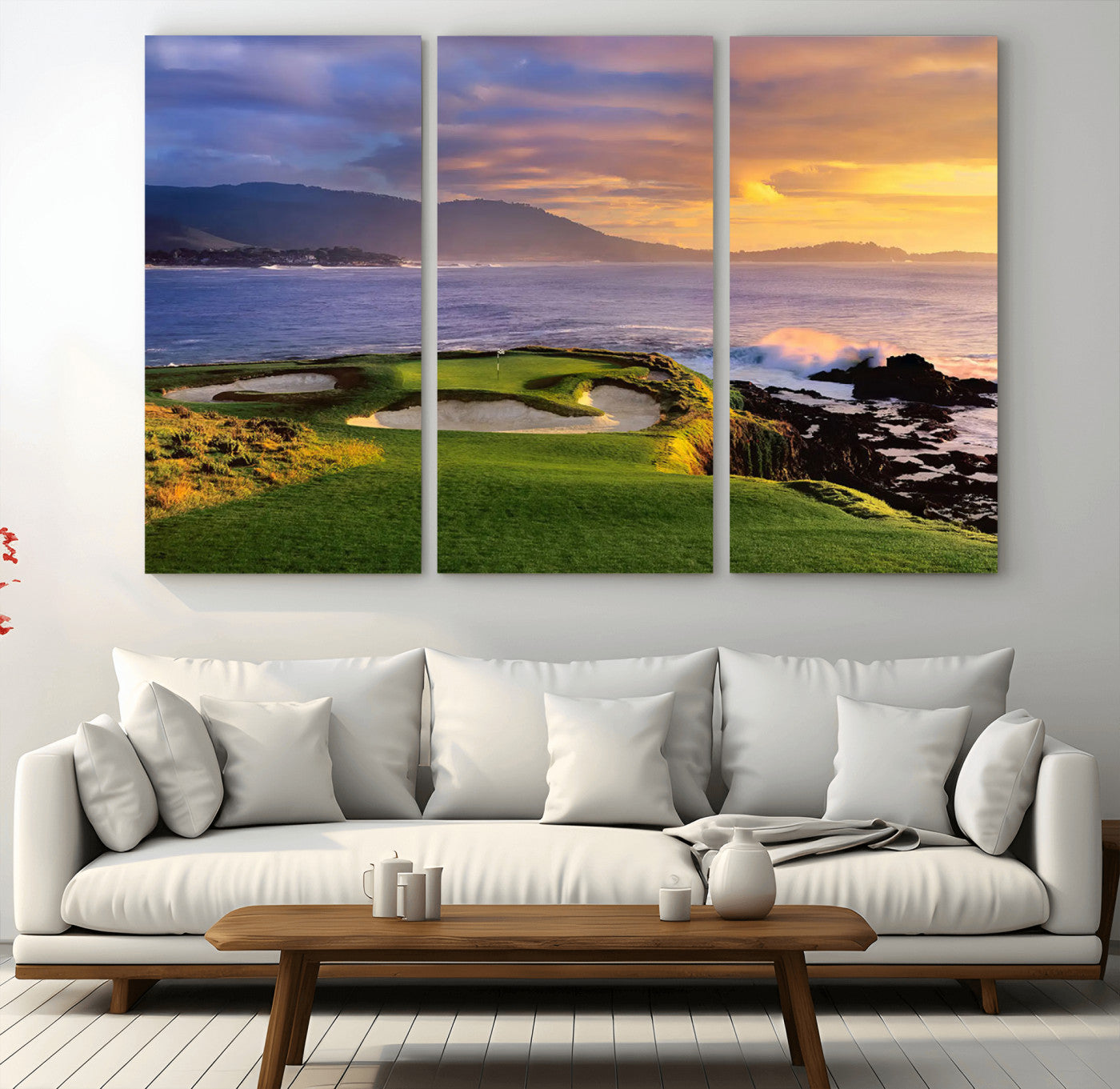 39644075-MGV-CV-36X24-Golf Course Wall Art – Coastal Sunset Canvas Print, Scenic Oceanfront Fairway Landscape Decor for Office, Man Cave, or Living Room