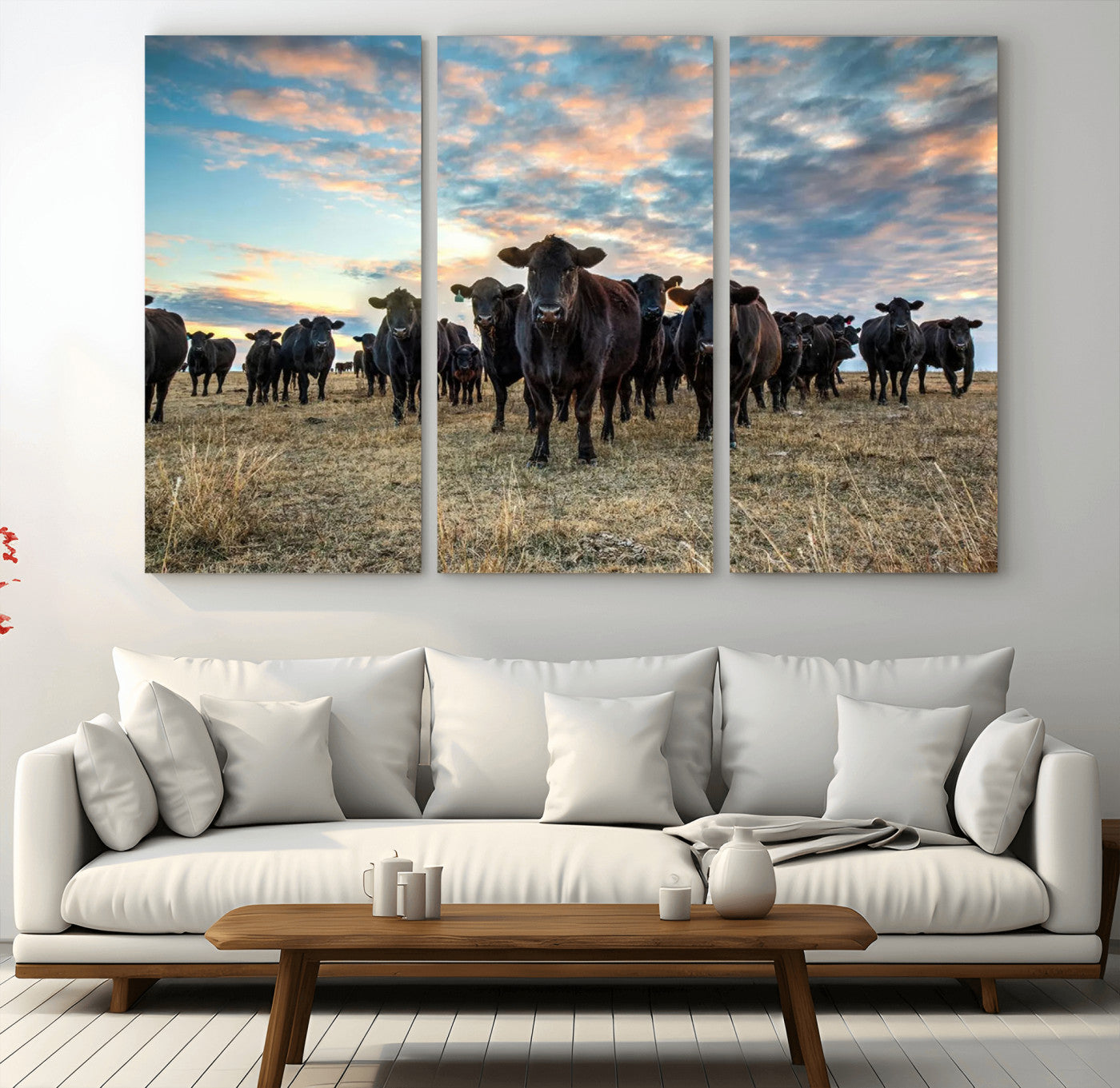 13867292-MGV-CV-36X24-Black Cattle Wall Art – Rustic Ranch Herd Canvas Print, Western Farmhouse Country Landscape Decor for Living Room, Office, or