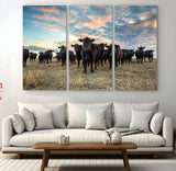 13867292-MGV-CV-36X24-Black Cattle Wall Art – Rustic Ranch Herd Canvas Print, Western Farmhouse Country Landscape Decor for Living Room, Office, or