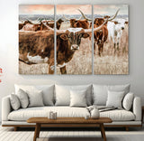 47758300-MGV-CV-36X24-Texas Longhorn Cattle Wall Art – Rustic Western Herd Canvas Print, Cowboy Ranch Farmhouse Decor for Living Room, Office, or