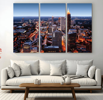 81886632-MGV-CV-36X24-Atlanta Skyline Wall Art – Vibrant City Lights Canvas Print, Modern Urban Cityscape Decor for Living Room, Office, or Apartment