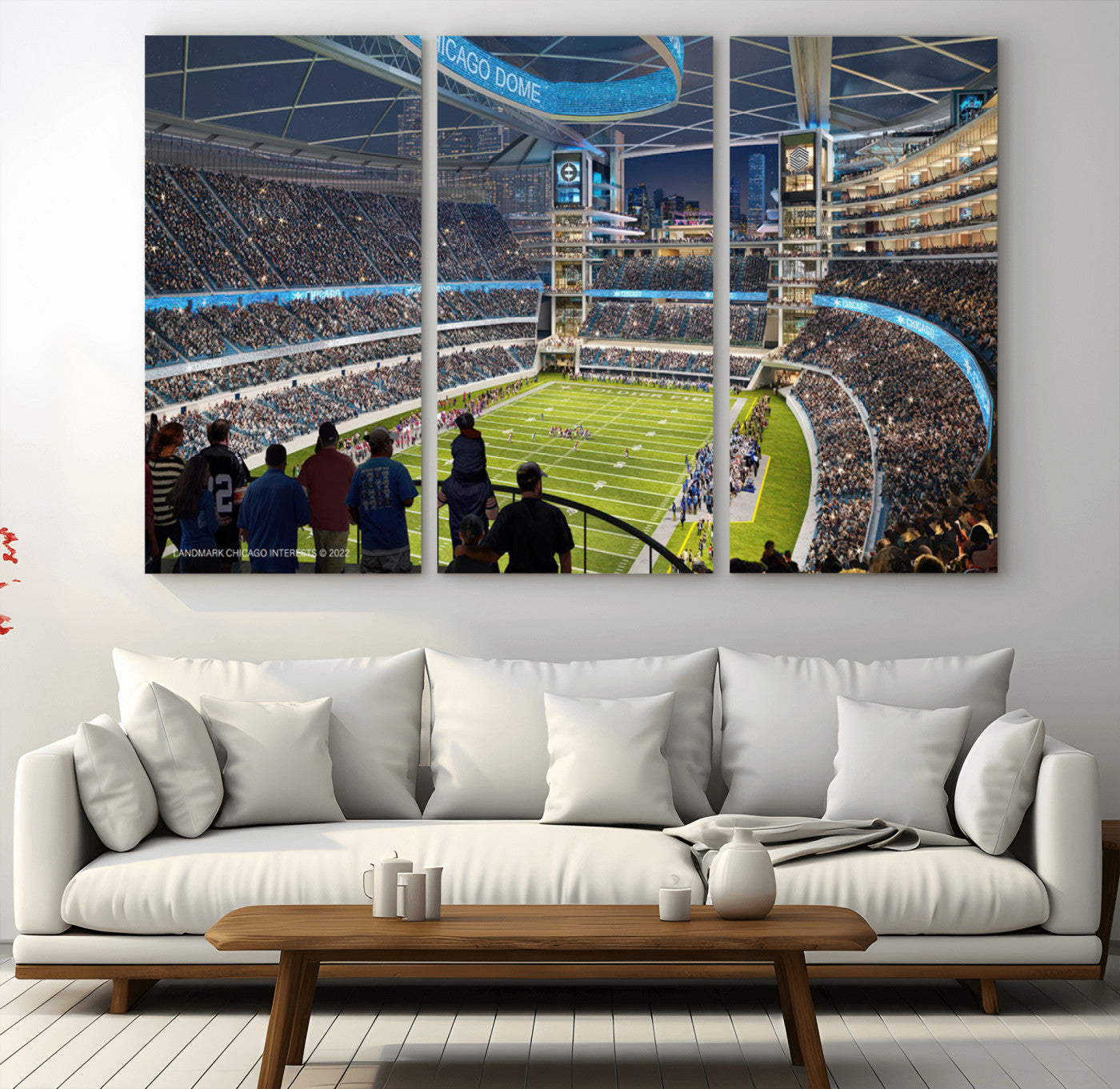41816511-MGV-CV-36X24-Chicago Dome Stadium Wall Art – Futuristic Football Arena Canvas Print, Modern Sports Fan Decor for Man Cave, Office, Bar, or