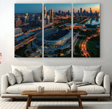 36690345-MGV-CV-36X24-Soldier Field Wall Art – Chicago Bears Stadium Aerial Night Canvas Print, City Skyline Football Decor for Living Room, Office, or