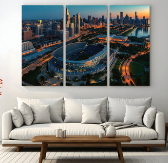 36690345-MGV-CV-36X24-Soldier Field Wall Art – Chicago Bears Stadium Aerial Night Canvas Print, City Skyline Football Decor for Living Room, Office, or