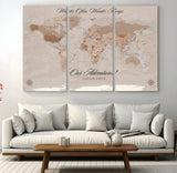 95243244-MGV-CV-36X24-Wander Often Wonder Always World Map Wall Art – Neutral Beige Adventure Canvas Print, Rustic Boho Travel Decor for Bedroom, Living