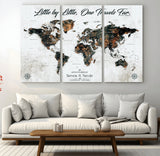 88337180-MGV-CV-36X24-Little by Little One Travels Far Tolkien Quote World Map Rustic Black Brown Adventure Wall Art Canvas Print for Home Office Living