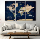 43160428-MGV-CV-36X24-Adventure Awaits Navy Blue World Map – Vibrant Travel Canvas Wall Art, Antique Atlas Print, Wanderlust Decor for Home Office