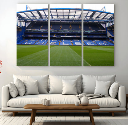 38616413CHELSA-MGV-CV-36X24-Chelsea Stadium Wall Art – Panoramic Football Field Canvas Print, Game Day Sports Decor for Living Room, Office, or Man Cave