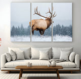 85177251-MGV-CV-36X24-Elk Wall Art – Majestic Wildlife Canvas Print of Bull Elk Snowy Forest, Rustic Nature Decor for Living Room, Cabin, or Office