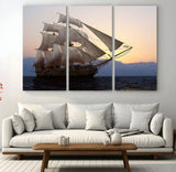 31270610-MGV-CV-36X24-Sailing Ship Wall Art – Sunset Seascape Canvas Print with Tall Ship at Sea, Nautical Ocean Decor for Living Room, Office, or