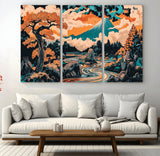 21638941-MGV-CV-36X24-Japanese Landscape Wall Art – Mount Fuji and Flowing River Ukiyo-e Style Canvas Print, Traditional Japan Inspired Artwork for