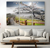34632598CRY-MGV-CV-48X32-3P-Sakura Cherry Blossom Pathway Canvas Wall Art – Tranquil Walk Through Blossoming Nature – Ready to Hang