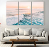 34064591-MGV-CV-36X24-Surfing Wall Art – Sunset Ocean Wave Canvas Print, Surfer Riding Sea Photography Decor for Bedroom, Living Room, Office, Coastal