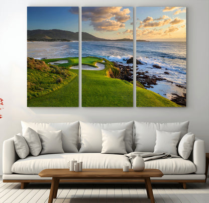 67486665-MGV-CV-36X24-Golf Course Wall Art – Pebble Beach Oceanfront Canvas Print, Coastal Fairway Photography Sports Decor for Living Room, Office, Man