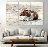 89096667-MGV-CV-36X24-Texas Longhorn Wall Art – Rustic Western Canvas Print, Cattle Photography Decor for Ranch House, Living Room, Office, Man Cave