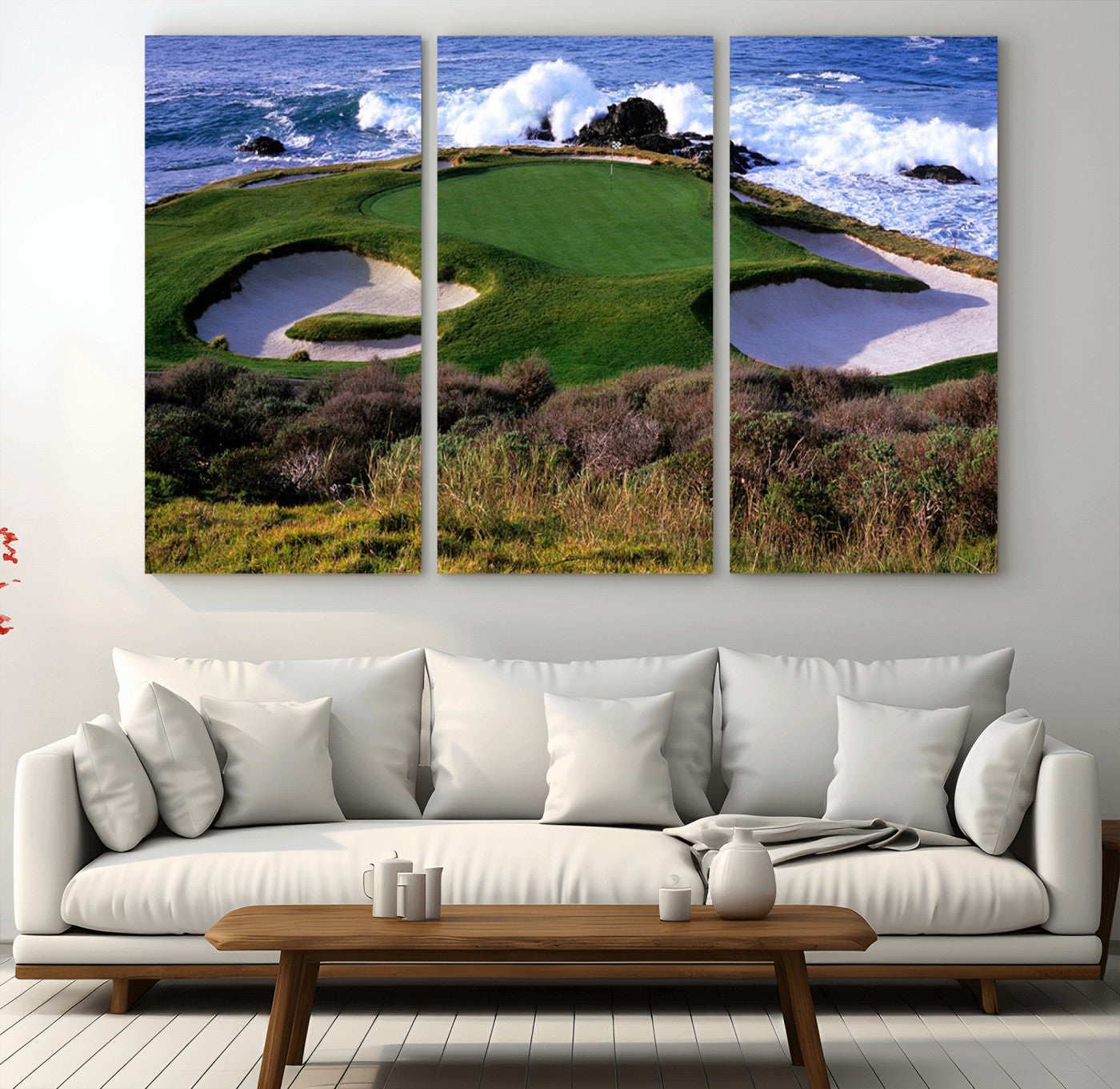 22776914-MGV-CV-36X24-Golf Course Wall Art – Oceanfront Green Canvas Print, Coastal Pebble Beach Photography Sports Decor for Living Room, Office, Man