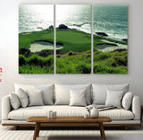 48473947-MGV-CV-36X24-Ocean Golf Course Wall Art – Panoramic Green Fairway Canvas Print, Coastal Golf Landscape Photography Sports Decor for Office, Man