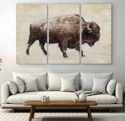 54810031-MGV-CV-36X24-Western Wall Art – Snow Covered Bison Canvas Print, Rustic Wildlife Photography Decor for Bedroom, Living Room, Office, Lodge,