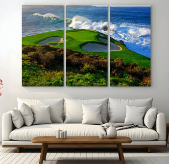 13644055-MGV-CV-36X24-Golf Wall Art – Oceanfront Green Canvas Print, Scenic Coastal Course Photography Decor for Bedroom, Living Room, Office, Sports