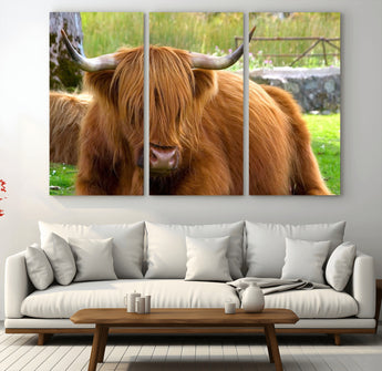 68411138-MGV-CV-36X24-Farmhouse Wall Art – Highland Cow Canvas Print, Rustic Country Cattle Photography Decor for Bedroom, Living Room, Office, Ranch,
