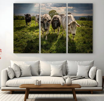 67277447-MGV-CV-36X24-Farmhouse Wall Art – Herd of Cows Canvas Print, Rustic Country Pasture Photography Decor for Bedroom, Living Room, Office, Ranch,