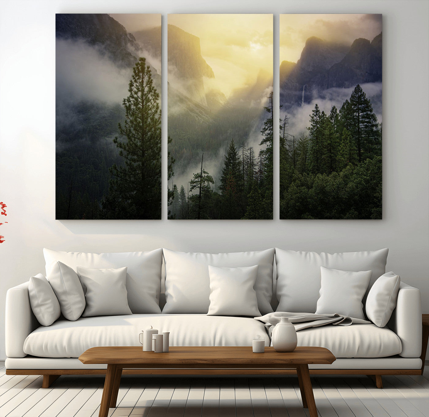 38316884-MGV-CV-36X24-Landscape Wall Art – Misty Mountain Valley Canvas Print, Scenic Pine Forest and Sunrise Photography Decor for Bedroom, Living