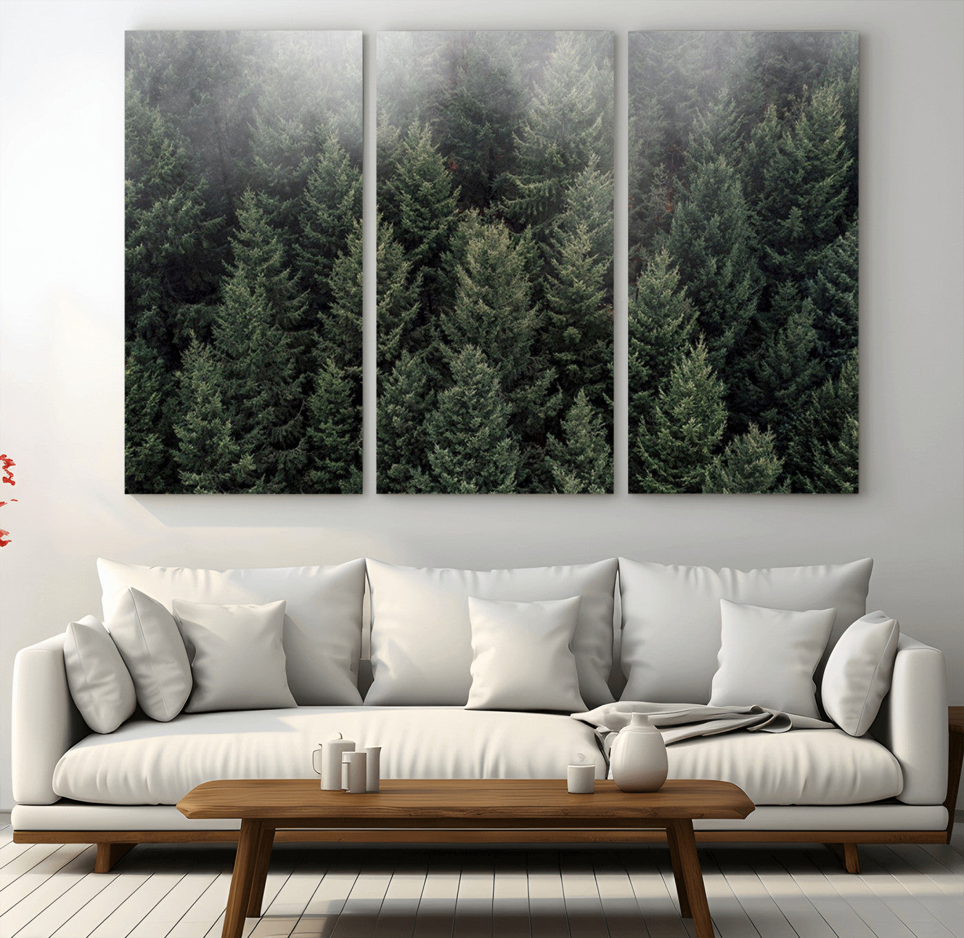 84059409-MGV-CV-36X24-Forest Wall Art – Misty Evergreen Trees Canvas Print, Tranquil Nature Photography Decor for Bedroom, Living Room, Office, Cabin or