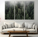 84059409-MGV-CV-36X24-Forest Wall Art – Misty Evergreen Trees Canvas Print, Tranquil Nature Photography Decor for Bedroom, Living Room, Office, Cabin or
