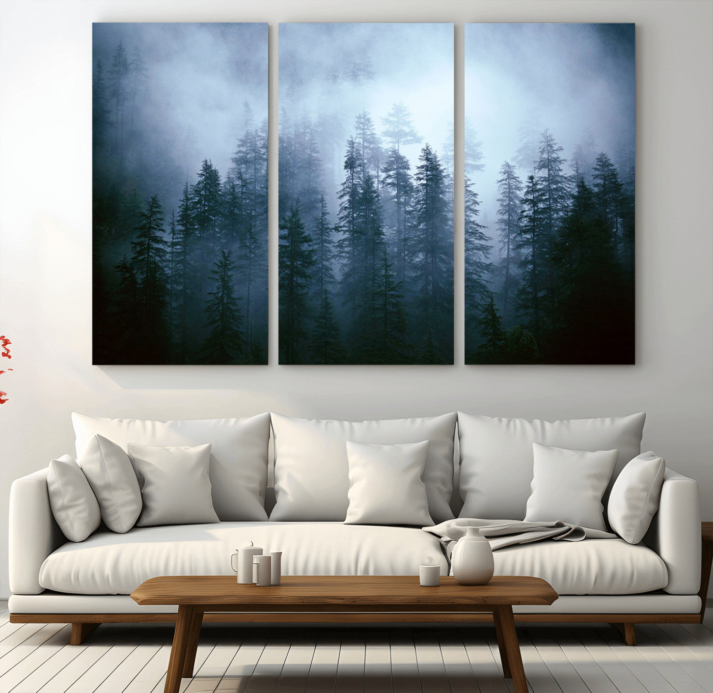 93439624-MGV-CV-36X24-Forest Wall Art – Misty Pine Trees Canvas Print, Moody Nature Photography Decor for Bedroom, Living Room, Office, Cabin, Lodge or