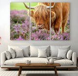 64069351-MGV-CV-36X24-Farmhouse Wall Art – Highland Cow in Wildflowers Canvas Print, Rustic Country Cattle Photography Decor for Bedroom, Living Room,