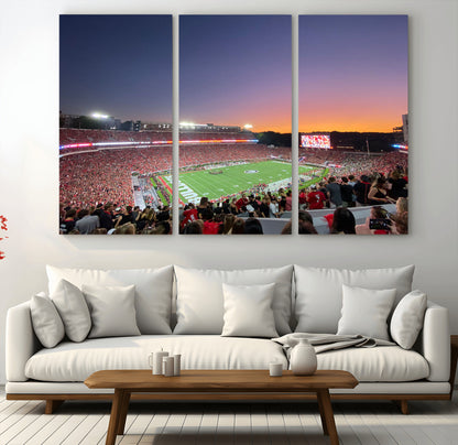 25139565-MGV-CV-36X24-Sanford Stadium Wall Art – Panoramic Georgia Bulldogs Sunset Football Game Canvas Print, Red Crowd Sports Decor for Office, Man