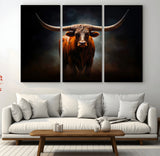 12484-MGV-CV-36X24-Texas Longhorn Wall Art Canvas Print, Framed Western Bull Art Picture Print, Moody Cattle Perfect Moody Western Decor Artwork