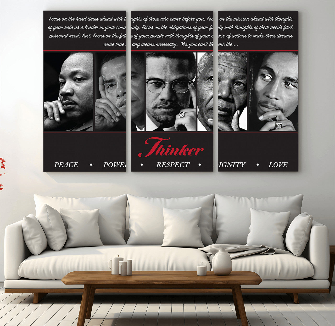 45112-MGV-CV-48X32-3P-Black Icons Wall Art Canvas Print, Framed Thinker Art Picture Print, Motivational Quote Perfect Cultural Modern Decor Artwork