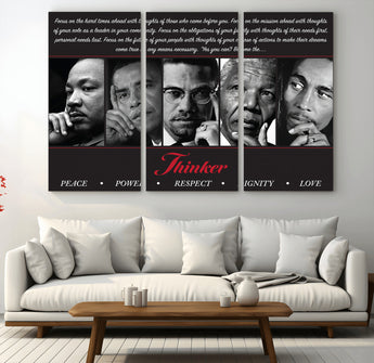45112-MGV-CV-48X32-3P-Black Icons Wall Art Canvas Print, Framed Thinker Art Picture Print, Motivational Quote Perfect Cultural Modern Decor Artwork