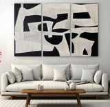 33714-MGV-CV-36X24-Monochrome Design Wall Art Canvas Print, Framed Modern Linework Art Picture Print, Textured Shapes Perfect Monochrome Modern Decor